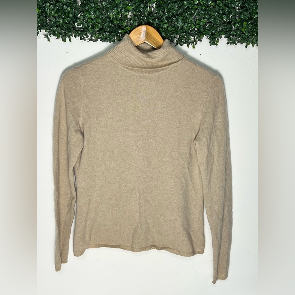 Charter Club Luxury Cashmere Sweater Tan Camel Turtleneck Size M Classic Preppy